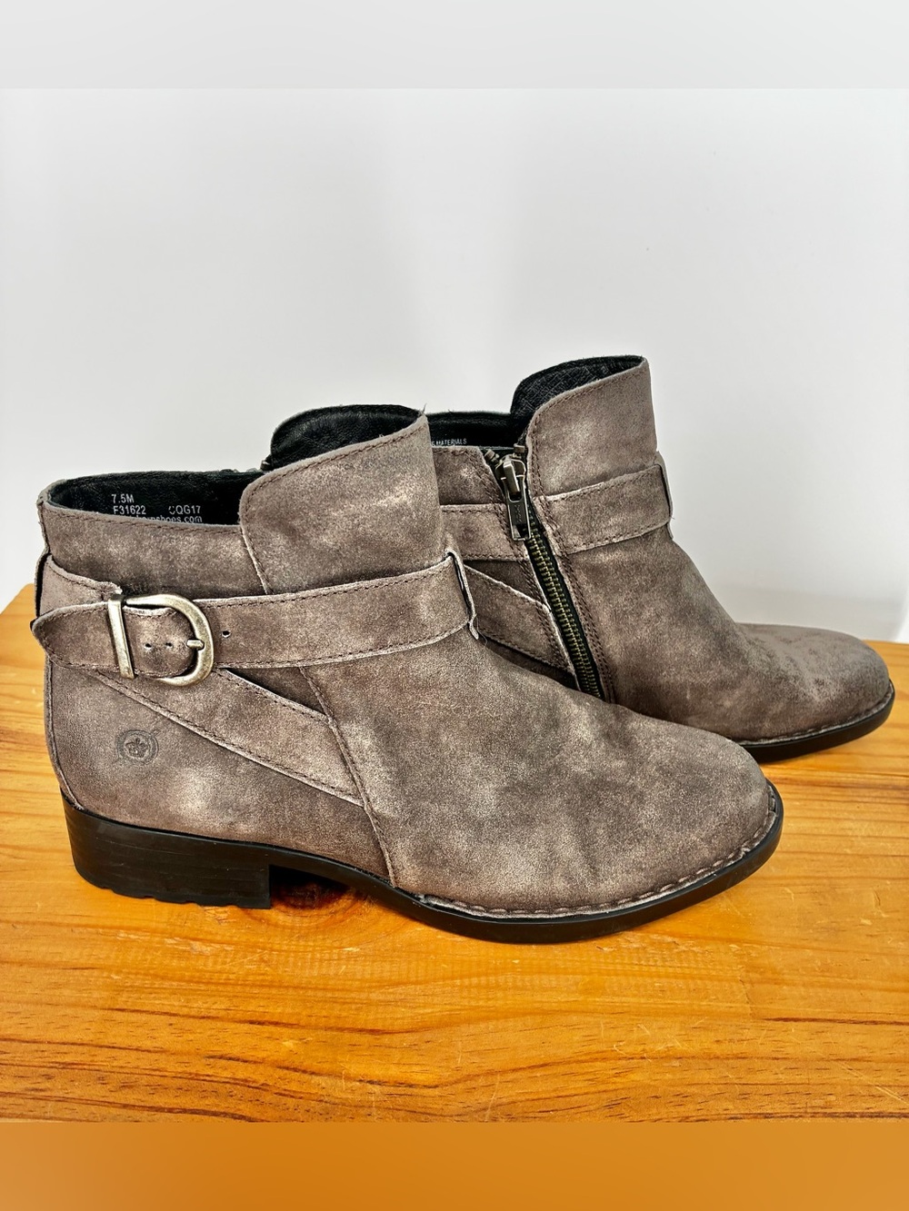 Born Jorgette Gray Nubuck Leather Buckle Ankle Booties Size 7.5 - Picture 14 of 14